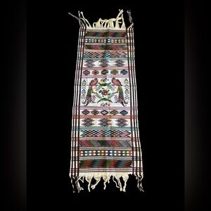 Handwoven Guatemalan Cotton Table Runner with Quetzal Birds Sacred Quetzal